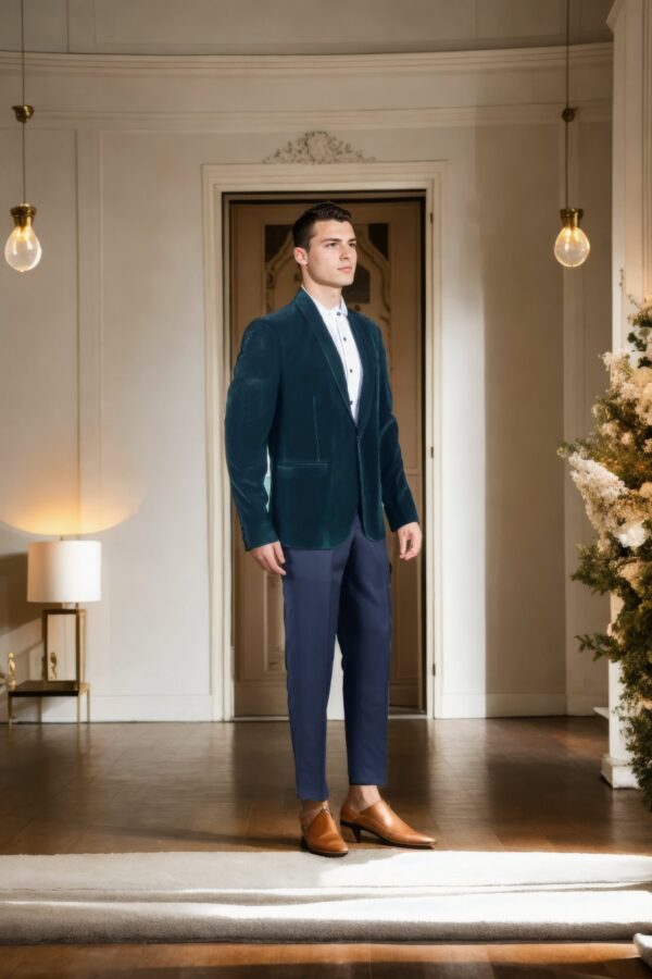 Dark Green Velvet Blazer with Shawl Collar - Perfect for Weddings & Formal Events - Image 4