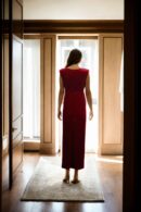 Maroon Velvet A-Line Bodycon Dress with Diamond Brooch Detail - Elegant Evening Wear