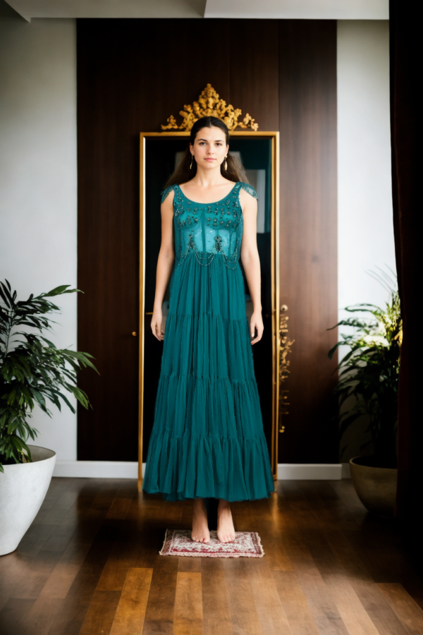 Green Corset Gown with Sequin & Stone Embellishments - Perfect for Glamorous Evenings & Luxury Celebration