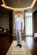 Chic Bright Grey Geometric Design Suit Set - Perfect for Formal Events & Weddings