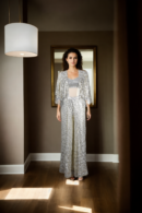 Exquisite White Georgette Gown with Mirror Border & Sequin Cape - Perfect for Weddings & Evening Soires
