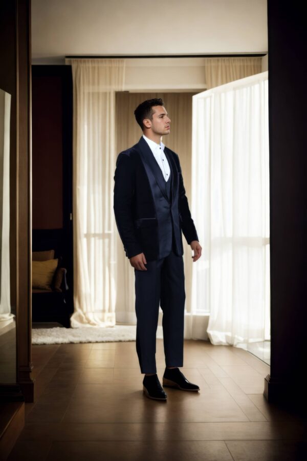 Elegant Purple Suiting Set with Notch Lapel Collar and Cheetah Tie Tack Brooch - Full-Sleeve Blazer, Two Pockets, and Coordinated A-Line Pants - Image 4