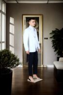 White Semi-Rayon Fabric Blazer with Lapel Collar - Perfect for Weddings & Formal Events