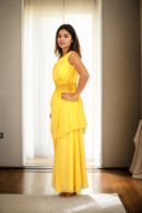 Elegant Yellow Gown with Georgette Pleated Front - Perfect for Daytime Weddings & Festive Celebrations