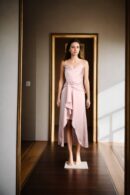Cherry Blossom Satin Dress with Side Cascade and Back Opening - Elegant Evening Wear