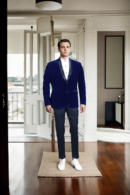 Royal Blue Velvet Blazer Suit with Black Satin Lapel - Perfect for Weddings & Formal Events