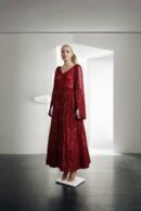 Long Flared V-Neckline Gown with Shoulder Cape & Back Zip Opening - Elegant Evening Wear