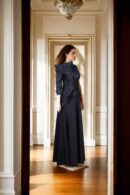Black Satin One-Shoulder Maxi Gown with Half Sleeves and Long Length - Elegant Evening Wear