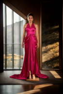 Sizzling Pink Satin Glamour Gown - Elegant Evening Wear for Special Occasions