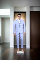 Elegant Sky Blue Collar Notch Lapel Suit Set - Perfect for Weddings & Formal Events