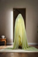 Elegant Light Yellow Raw Silk Indo-Western Draped Saree with Beaded Belt, Spaghetti Strap Blouse & Plain Dupatta - Perfect for Weddings & Special Occasions