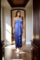 Consortium Electric Blue Satin Full-Length Maxi Gown - Luxurious Evening Wear