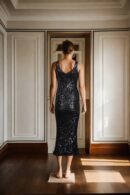 Black Bodycon Sequin Dress with Tilted V-Neckline - Chic & Glamorous Evening Wear