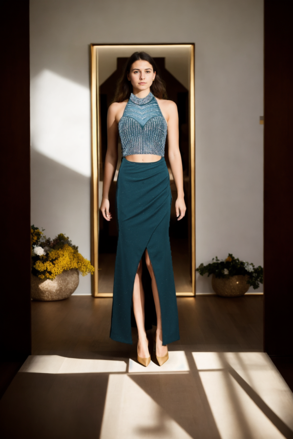 Emerald Green Halter Neck Glam Gown - Perfect for Evening parties & Celebrations