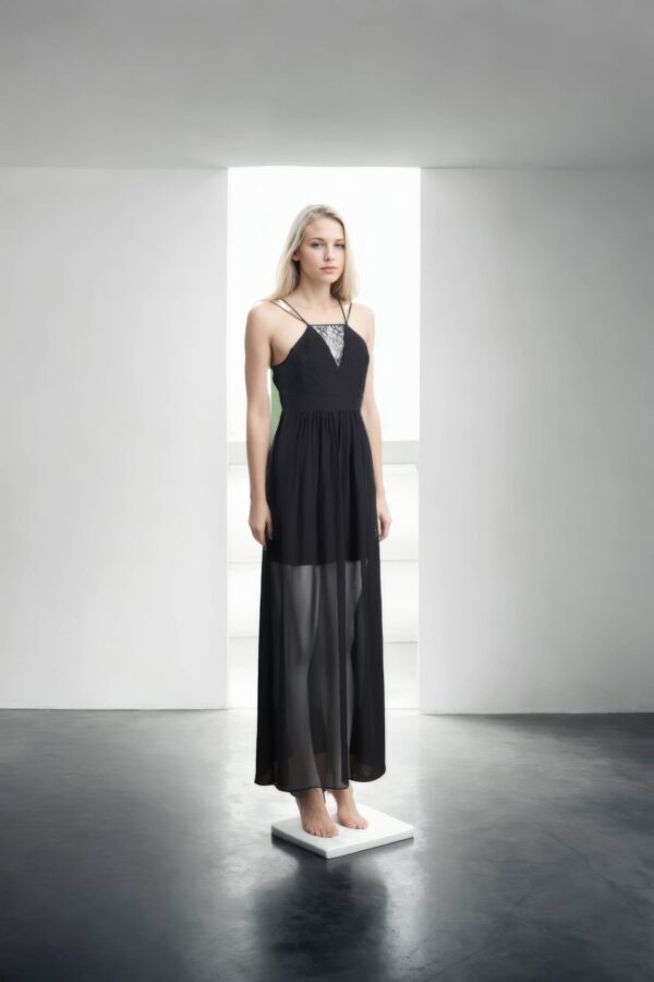 Elegant Black Strapless Gown with Deep V Neckline - Sleeveless Long-Length Gown for Formal Events - Image 2