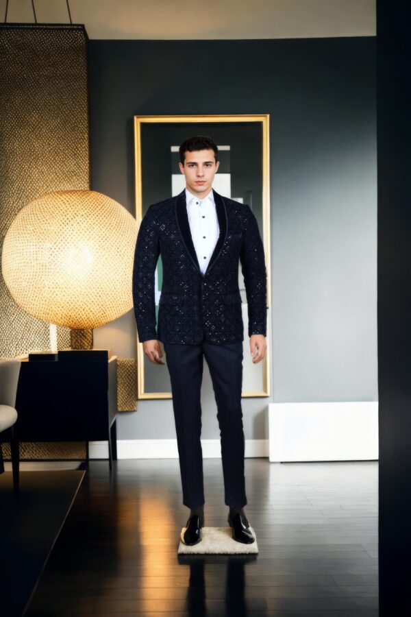 Black Mink Fabric 2-Piece Suit with Satin Shawl Collar - Luxury Formal Wear for Weddings & Special Events