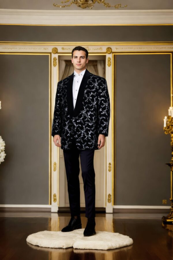 Elegant Black Velvet Suit with Golden Zari and Sequins - Perfect for Weddings & Formal Events - Image 3
