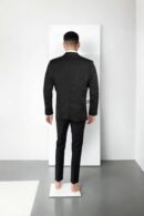 Classic Black Suit with Notched Lapels and Sequins Collar - Perfect for Weddings & Formal Events