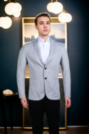 Mens Light Grey Regular-Fit Smart Casual Blazer with Notched Collar & Five Pockets - Versatile & Timeless
