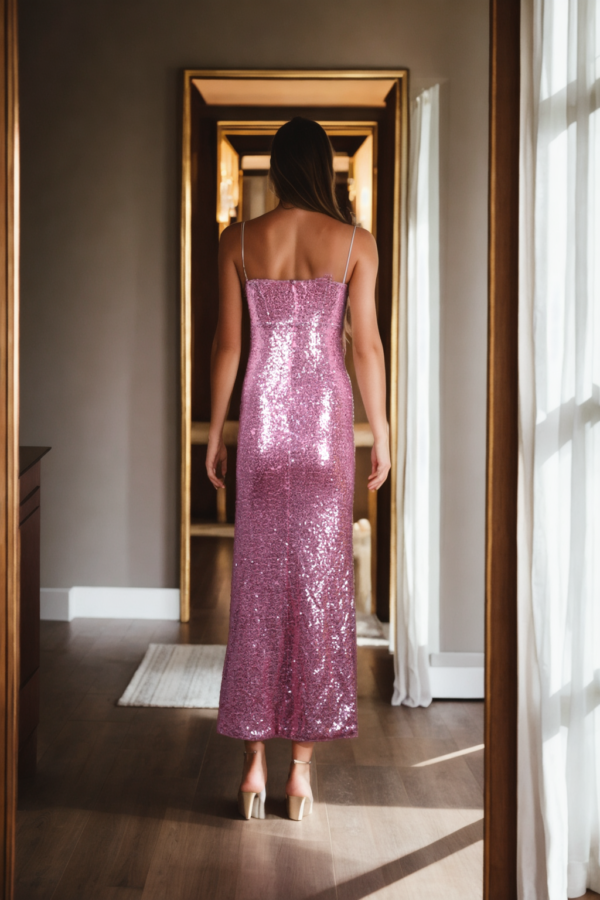 Blush Pink Sequins Radiance Gown - Elegant Evening Wear for Special Occasions - Image 3