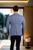 Mens Navy Blue & Off-White Patterned Blazer with Notched Lapel - Smart Casual & Stylish Outerwear