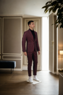 Stylish Deep Maroon Geometric Design 3-Piece Suit - Perfect for Formal Events & Weddings
