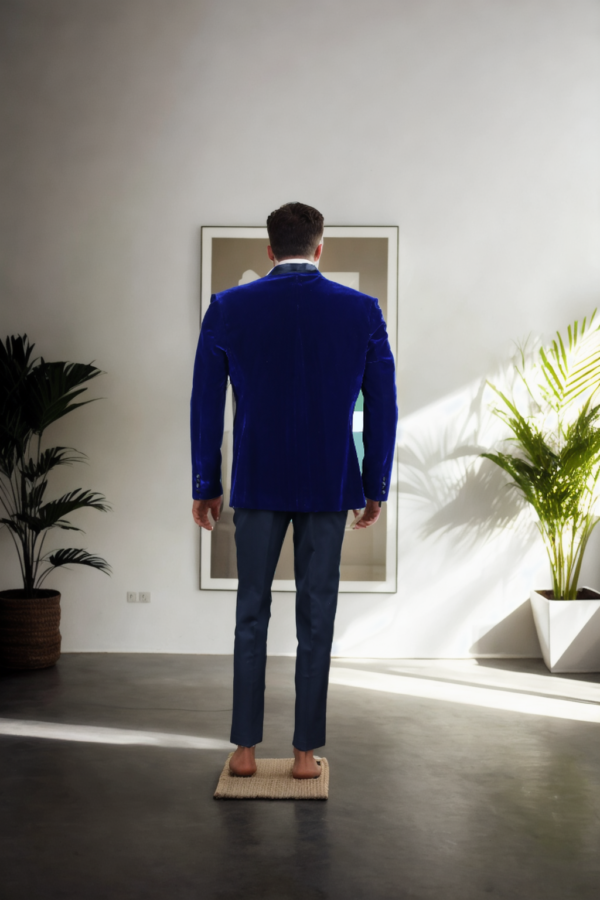 Royal Blue Velvet Blazer Suit with Black Satin Lapel - Perfect for Weddings & Formal Events - Image 3