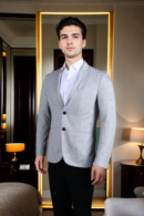 Mens Light Grey Regular-Fit Smart Casual Blazer with Notched Collar & Five Pockets - Versatile & Timeless