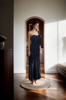 Black Net Dress with Sequin Detailing and Lycra Pleated Design - Glamorous Evening Wear