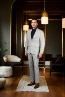 Luxurious Tea Green Suiting Suit with Notched Lapel Collar, Front Open Full Sleeves, Three Pockets & Formal Pants - Perfect for Stylish & Formal Occasions