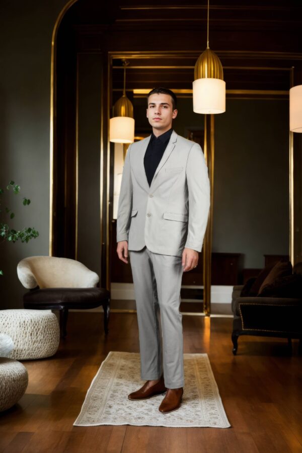 Luxurious Tea Green Suiting Suit with Notched Lapel Collar, Front Open Full Sleeves, Three Pockets & Formal Pants - Perfect for Stylish & Formal Occasions - Image 2