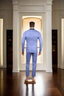 Sophisticated Satin Black Shawl Collar Blue Suit Set - Perfect for Weddings &- Formal Events