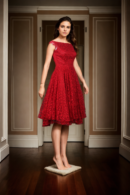 Red Boat Neck Gown with Chikankari Work - Perfect for Traditional and Formal Events