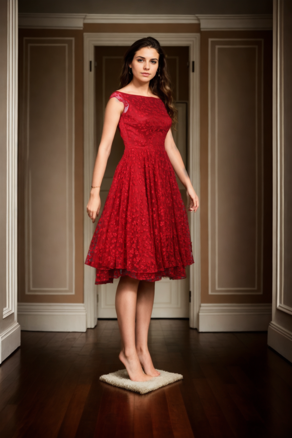 Red Boat Neck Gown with Chikankari Work - Perfect for Traditional and Formal Events - Image 4