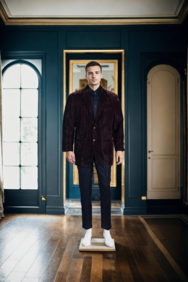 Brown Corduroy Pile Yarn Shining Solid Slim-Fit Casual Blazer - Notched Lapel, Single-Button Closure & Double Vent