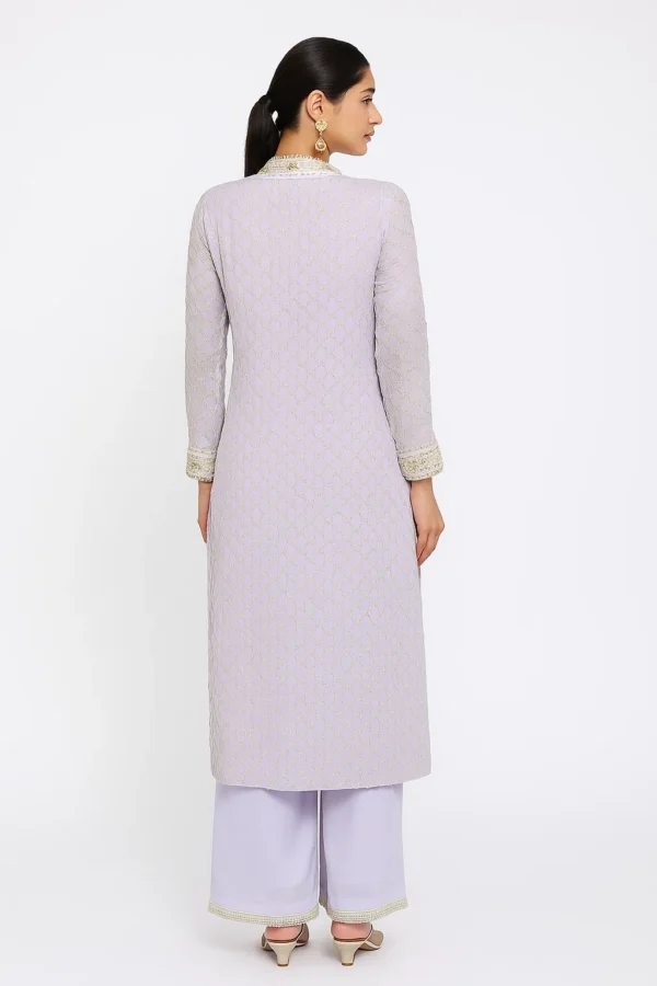 Elegant Lavender Kurti with Mirror and Sequins Embellishments Perfect for Weddings & Festive Occasions - Image 2