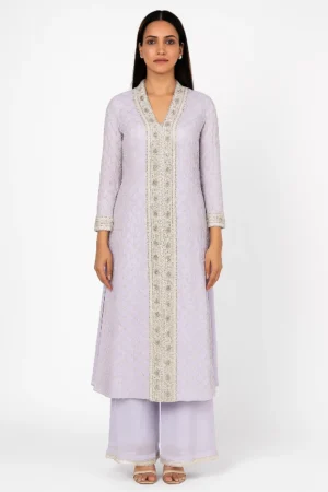Elegant Lavender Kurti with Mirror and Sequins Embellishments Perfect for Weddings & Festive Occasions