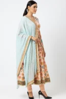 Women's Baby Pink Top – All-Over Multicolor Thread Floral Embroidery with V-Neck, Full Sleeves, and Decorative Latkan Detailin
