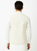 Men's White, Cream & Black Checkered Sleeveless Nehru Jacket