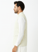 Men's White, Cream & Black Checkered Sleeveless Nehru Jacket