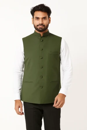 Dark mehendi green colour s/l plain neta jacket