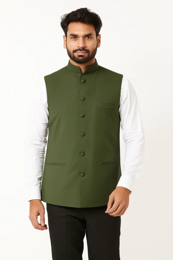 Dark mehendi green colour s/l plain neta jacket