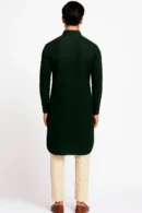 Dark Green Chikankari Design Kurta with Black Sequins and Self-Thread Work, Shirt Collar, Full Sleeves, Long Length Elegant Ethnic Wear for Men