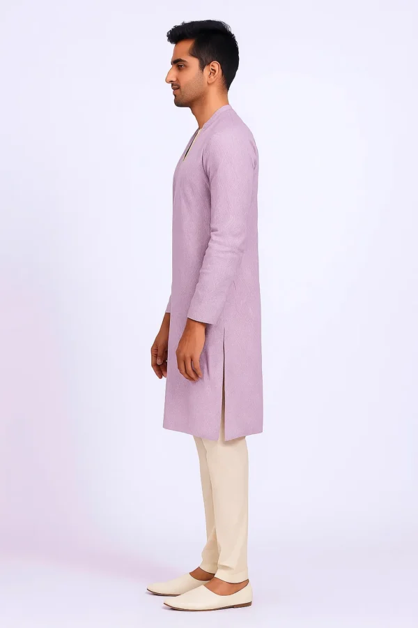Lavender Georgette Kurta with Self Thread Work and Sequins Design, Full Sleeves, Standard Collar, Short Length Stylish and Elegant Men’s Ethnic Wear - Image 2