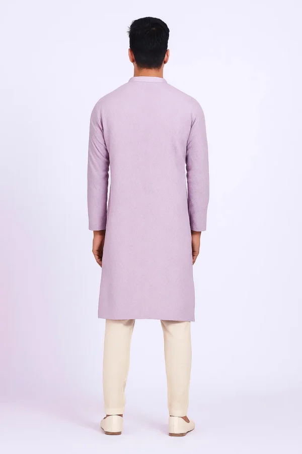Lavender Georgette Kurta with Self Thread Work and Sequins Design, Full Sleeves, Standard Collar, Short Length Stylish and Elegant Men’s Ethnic Wear - Image 3
