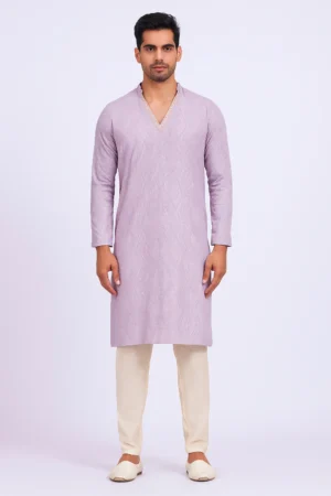 Lavender Georgette Kurta with Self Thread Work and Sequins Design, Full Sleeves, Standard Collar, Short Length Stylish and Elegant Men’s Ethnic Wear