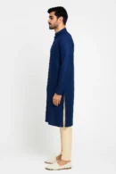 Cotton Blue Plain Kurta with Standard Collar, Full Sleeves, Long Length Comfortable & Versatile Men’s Ethnic Wear for Casual & Formal Occasions