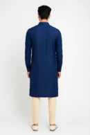Cotton Blue Plain Kurta with Standard Collar, Full Sleeves, Long Length Comfortable & Versatile Men’s Ethnic Wear for Casual & Formal Occasions